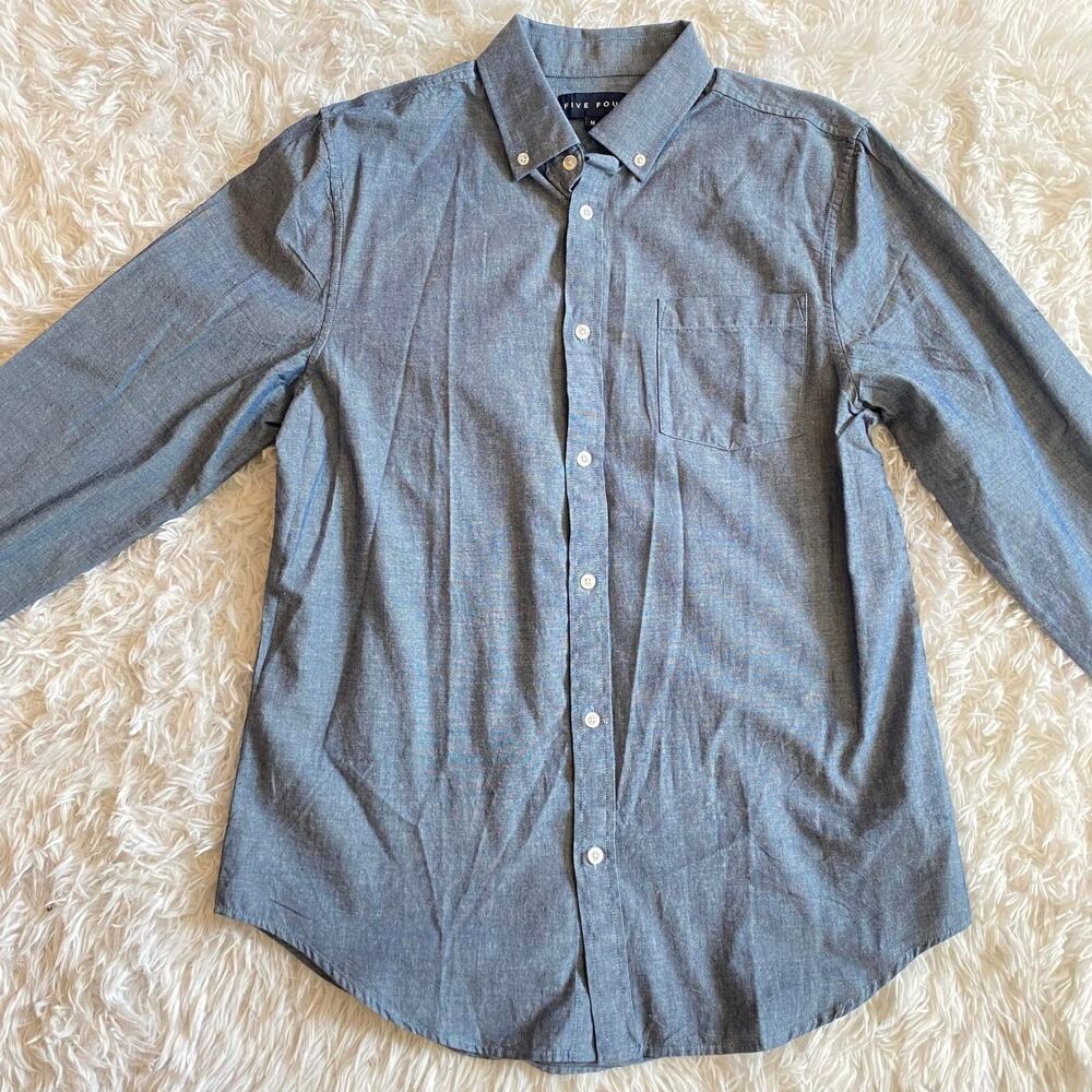 Five Four Mens Long Sleeve Button Down Casual Shirt Blue‎ Gray Medium Size